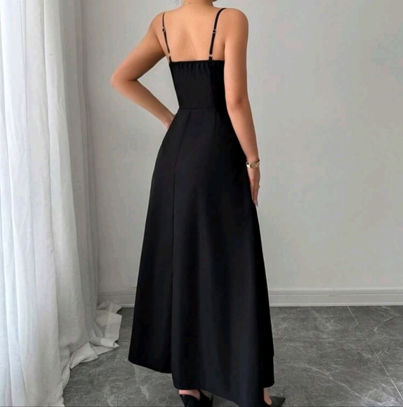 Women's Adjustable Strap Button Decor Waisted Long Dress, Elegant & Graceful - Picture 2 of 4